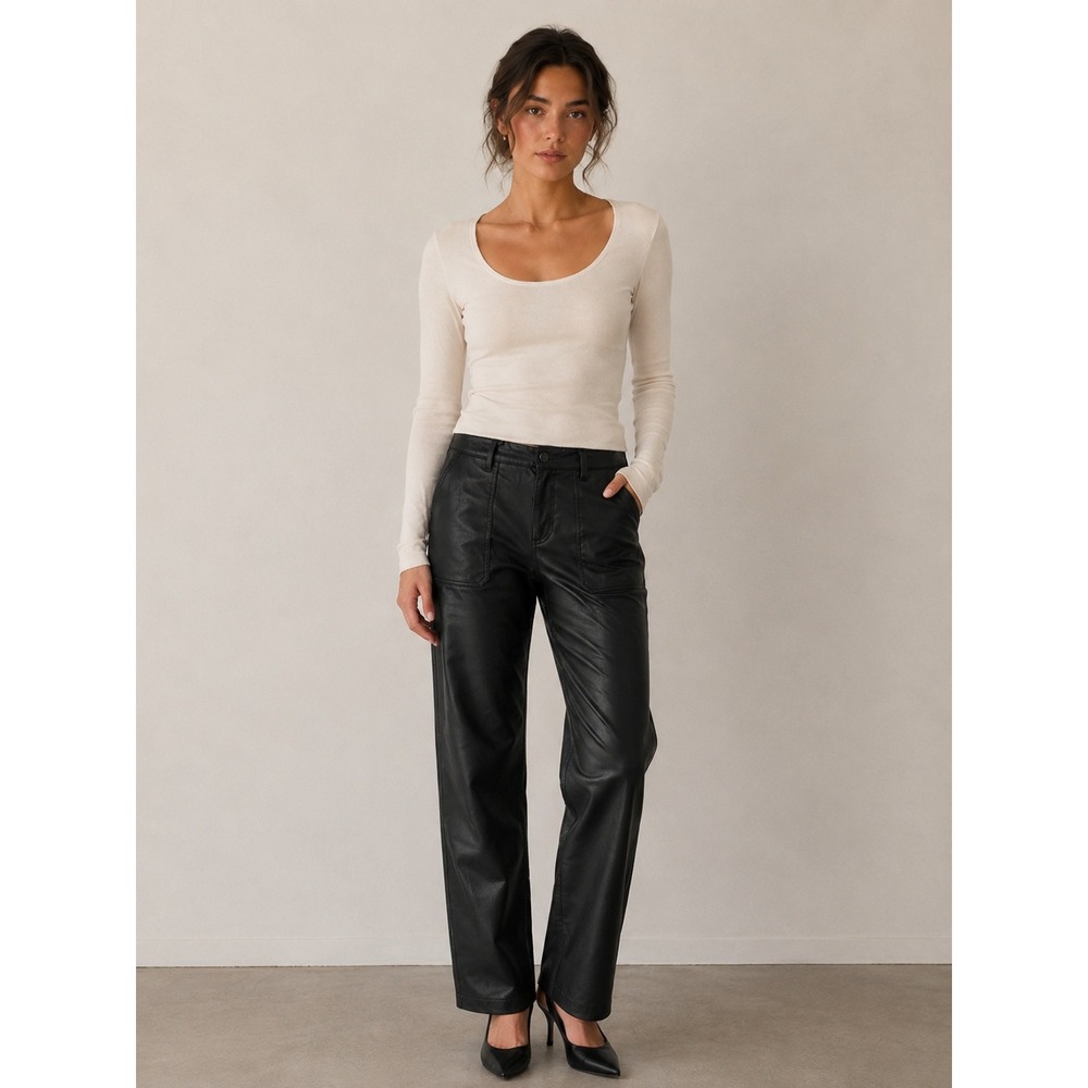 Wilfred Free Vegan Leather Pants Women 8 Black Straight Leg High Rise Minimalist